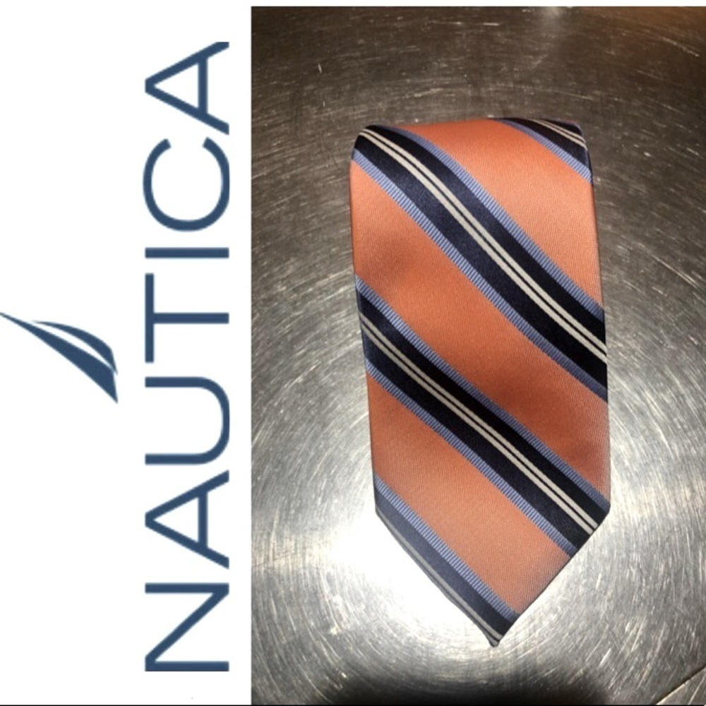 Nautica Men 100% Silk Tie orange and blue NWT